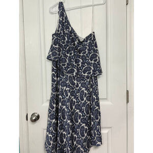 Women's Banana Republic One Shoulder Dress Size 12 Paisley White Blue Paisley